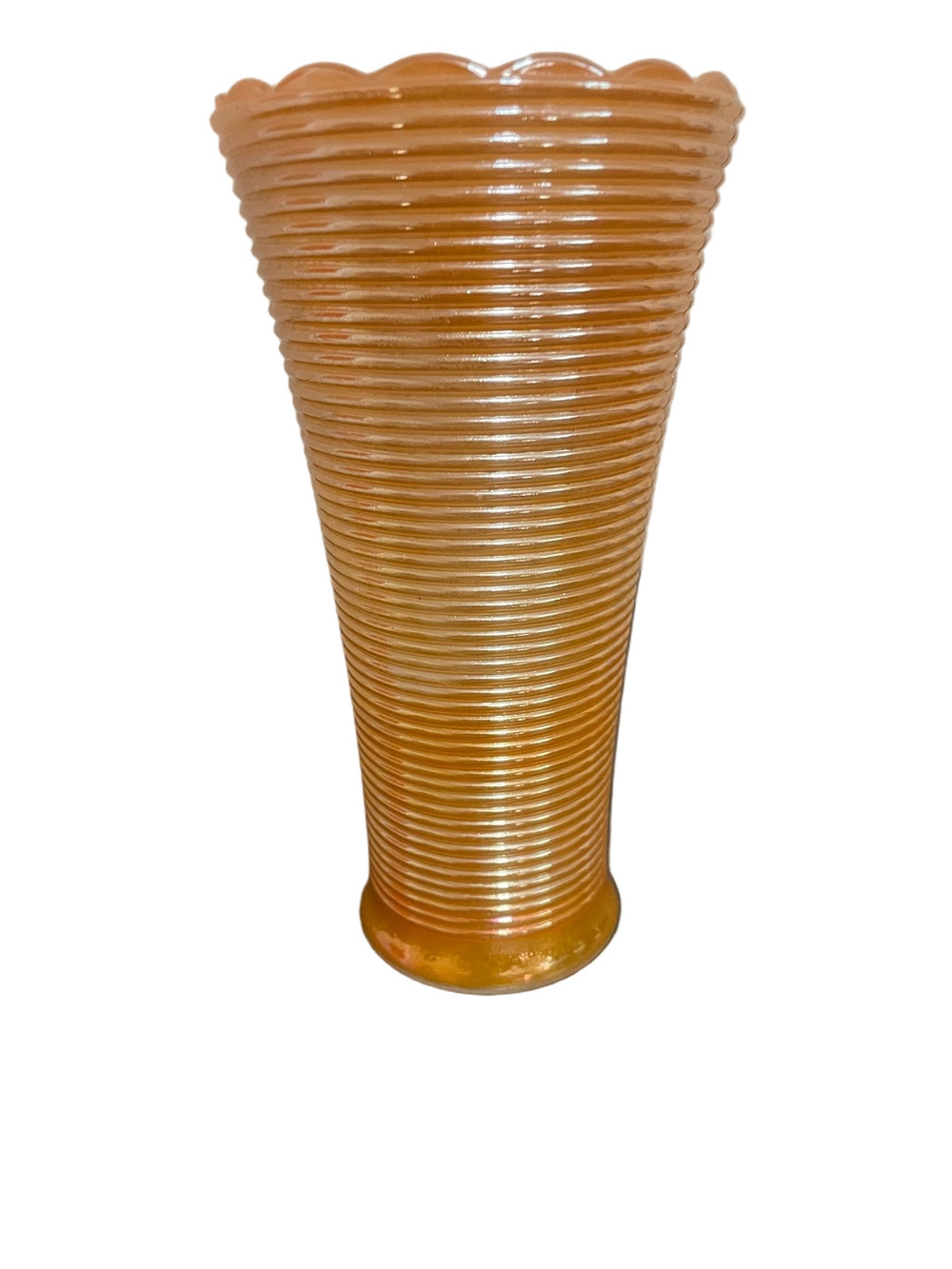 Vintage Fire King Peach Lustre Ribbed  Glass Vase